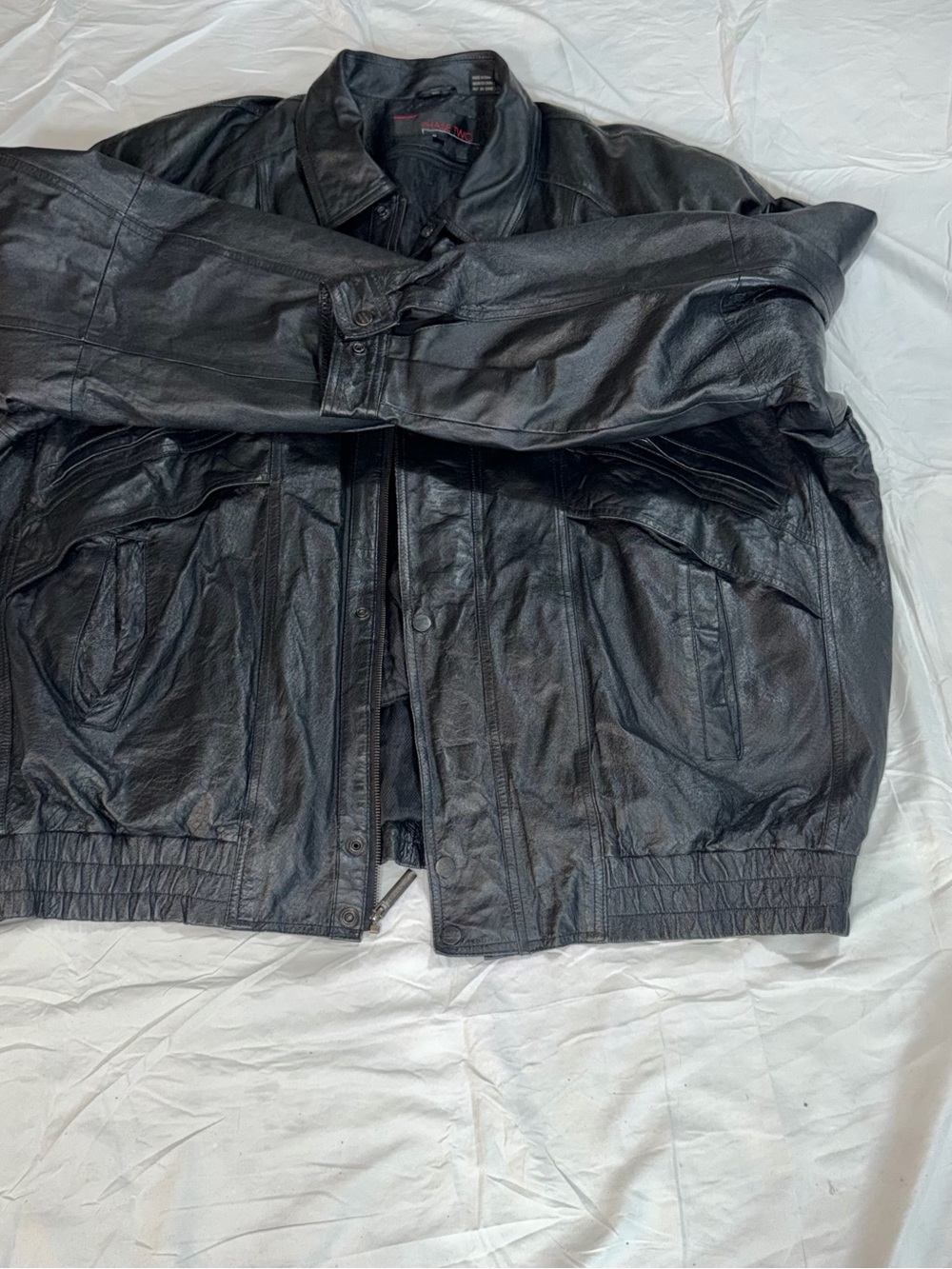 Phase Two Men's 4XL Black Leather Bomber Jacket Removable Liner Vintage
